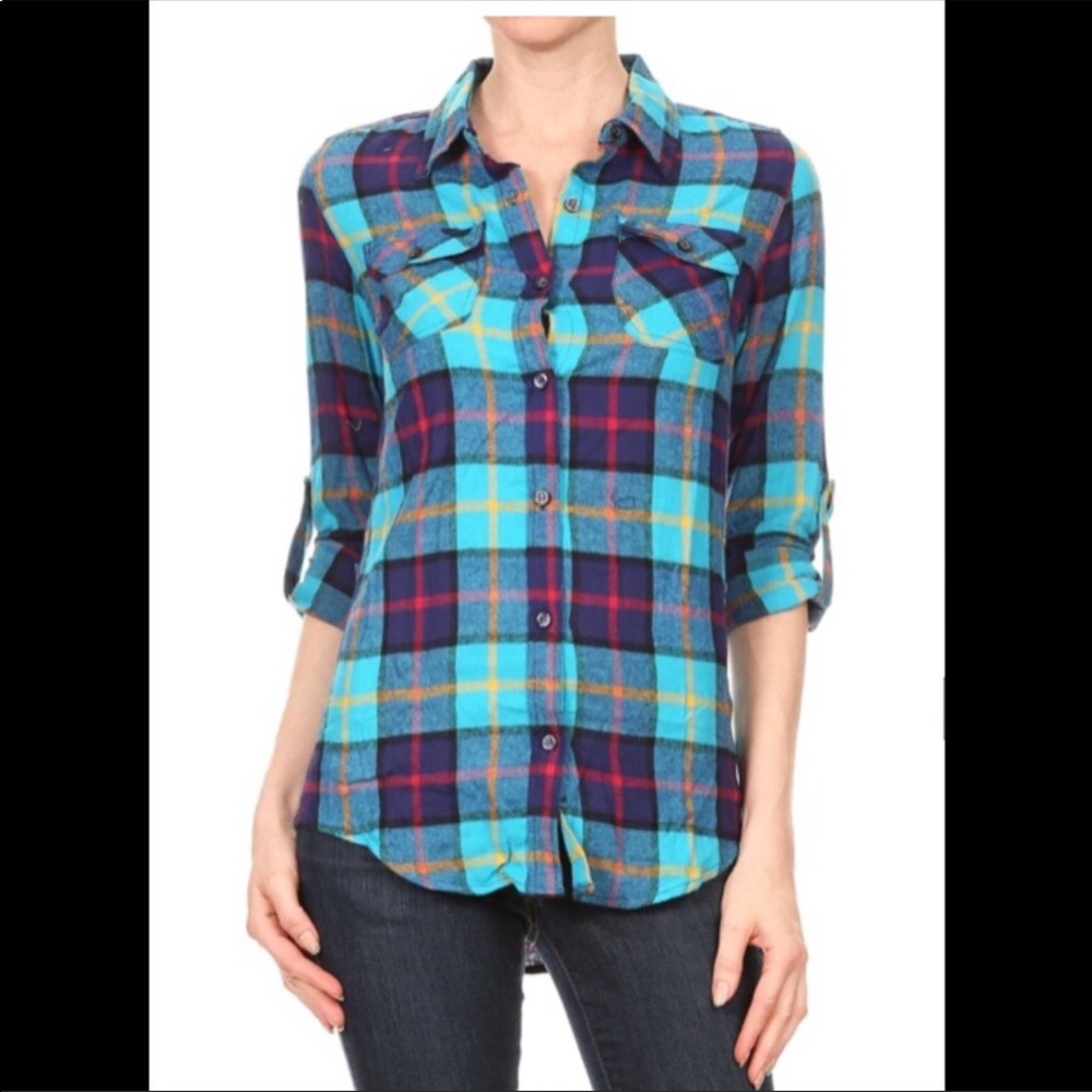 Blue plaid button down size S